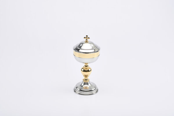 Coppia Calice e Pisside mod. Malta argento satinato ed oro art. G.343/344 - immagine 3