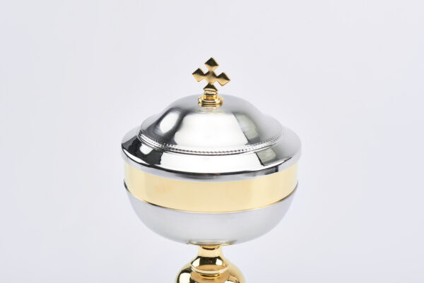 Coppia Calice e Pisside mod. Malta argento satinato ed oro art. G.343/344 - immagine 6