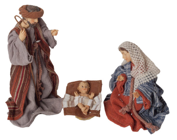 Natività set in resina con abiti in stoffa h.15 cm. art. G.P559