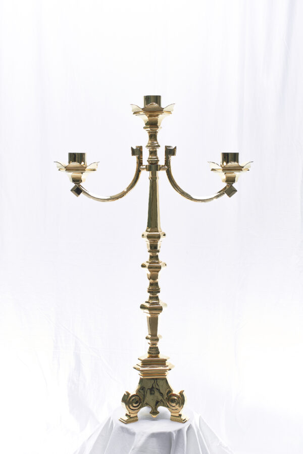 Candeliere Barocco dorato a tre fiamme h.100 cm. art. G.516/3