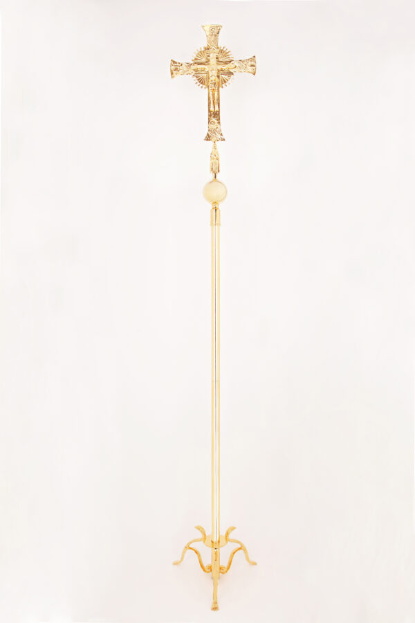 Croce astile Mondo in ottone dorato art. G.DM530.2