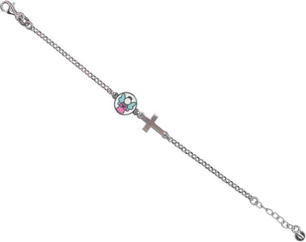 Bracciale linea bimbi con Croce e medaglia Angelo smaltata art. G.AR202